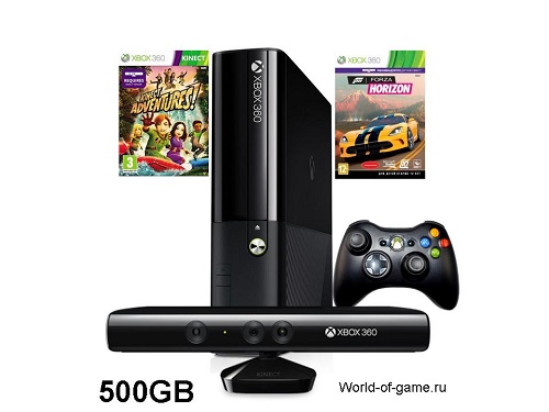   Microsoft Xbox 360 E 500 GB + Kinect + Adventures + Forza Horizon 2 (  )  (XBOX 360)